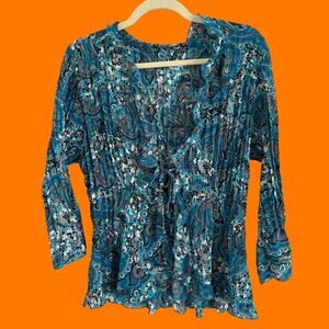 00's vintage paisley boho groovy chiffon front tie y2k blouse LARGE